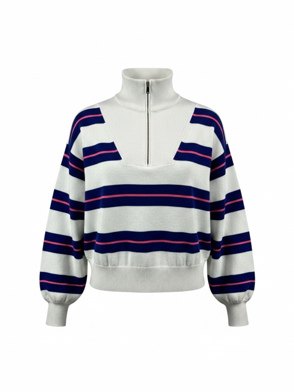 Draper James Striped Quarter-Zip Pullover Sweater - Mariner Stripe / M